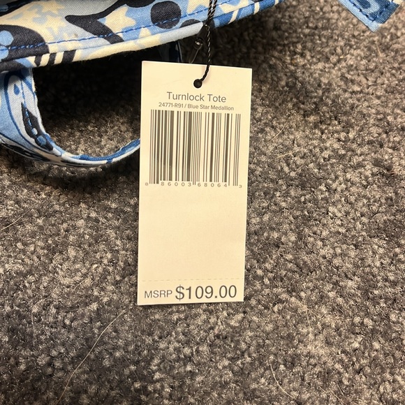 Vera Bradley Turnlock Tote,Blue Star Medallion,large, organized,Christmas gift - Picture 12 of 13